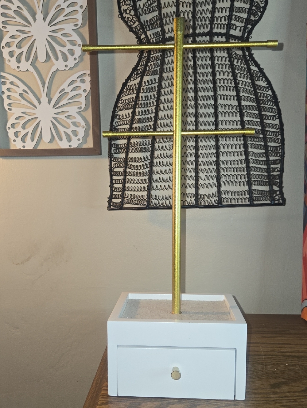 Gold and White Jewelry Stand with Drawer
